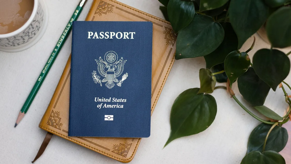 Passport and documents on a desk